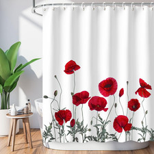 Poppy Shower Curtain Red Shower Curtains for Bathroom Floral Shower Curtain Red — custom printed polyester bath curtain