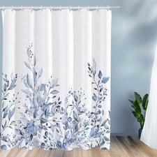 Serenity Light Blue Eucalyptus Shower Curtain Set Floral Plant 71x71 Inch — custom printed polyester bath curtain