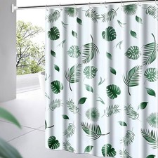 72"W x 72"L PEVA Shower Curtain Liner White Green Leaf Waterproof 3 Magnets — custom printed polyester bath curtain