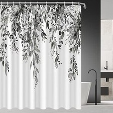 and White Eucalyptus Leaves Shower Curtains 72 x 72, Fabric 72" X 72" Black — custom printed polyester bath curtain