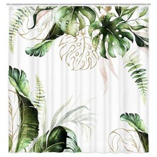 Modern Style Abstract Tropical Fabric Shower Curtain Extra Long Bathroom — custom printed polyester bath curtain