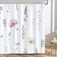 Watercolor Floral Shower Curtain, Pink Beige Flower Leaves Modern Minimalist ... — custom printed polyester bath curtain
