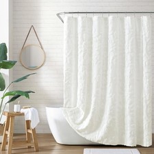 Chenille Laurel Cotton Shower Curtain 72 x 72 inches White 1-Pc | Fabric — custom printed polyester bath curtain