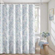 Blue And White Floral Shower Curtain 72x72 In Modern Waterproof Decor Set — custom printed polyester bath curtain