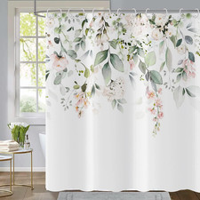 Black Eucalyptus Leaf Shower Curtain, Black Botanical Watercolor Plants Bathroom — custom printed polyester bath curtain