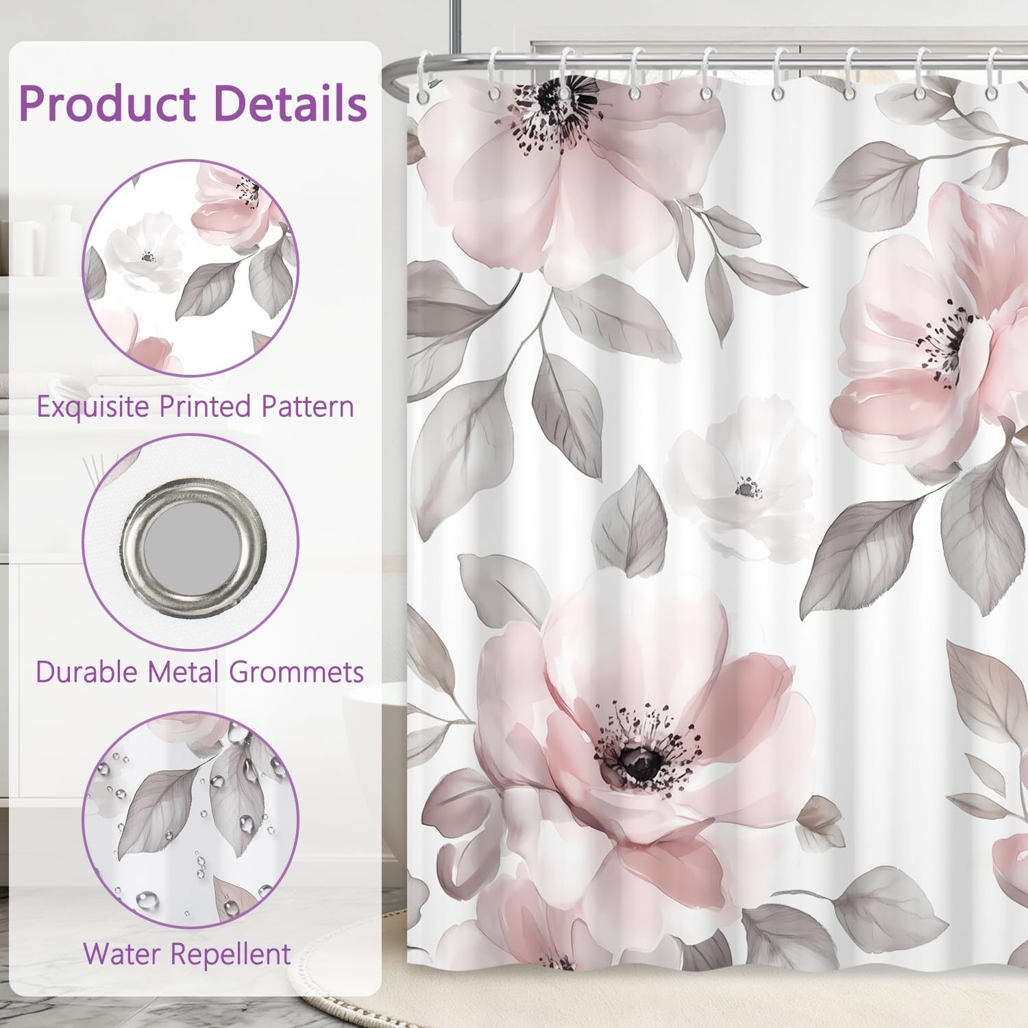 Custom Printed Bath Curtain — custom printed polyester bath curtain detail view