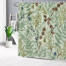 Nature Botanical Country Green Leaf Shower Curtain Bathroom Accessories Set — custom printed polyester bath curtain