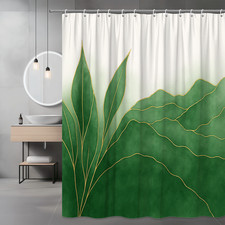 Boho Green Leaves Shower Curtain - Waterproof Fabric for Bathroom — custom printed polyester bath curtain