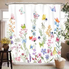 Sping Floral Shower Curtain for Bathroom, Spring Floral Colorful Butterfly Wi... — custom printed polyester bath curtain