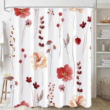 Watercolor Floral Shower Curtain, Sage Green Beige Flower Shower Curtain for Bat — custom printed polyester bath curtain