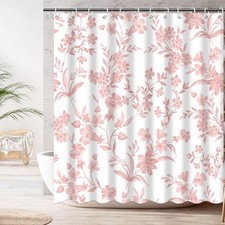 Floral Shower Curtain with 12 Hooks, Pink Flowers Shower Curtain for Spring — custom printed polyester bath curtain