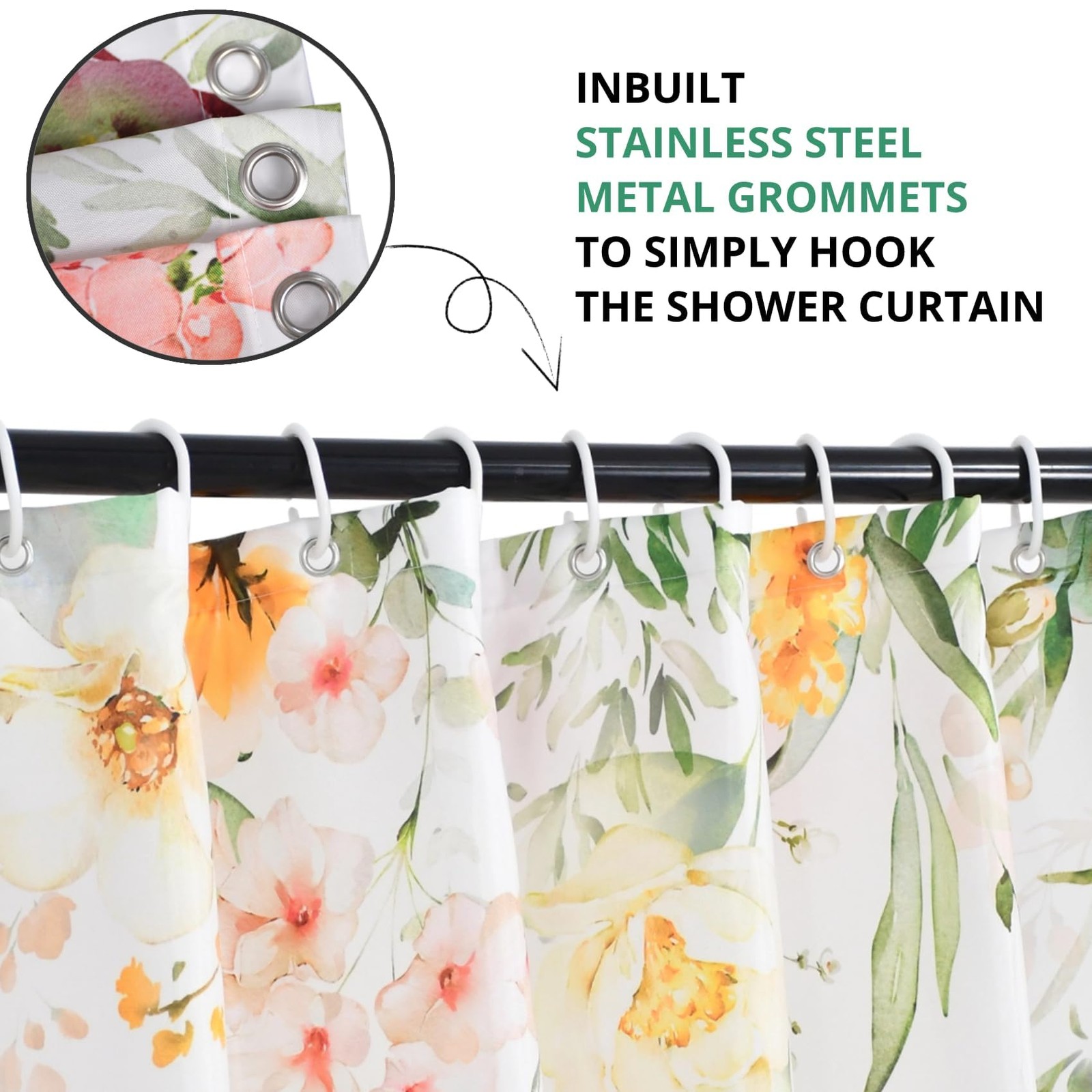 Custom Printed Bath Curtain — custom printed polyester bath curtain detail view