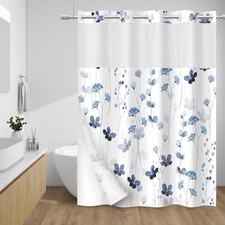 No Hook Shower Curtain with Snap in Liner - 71"W x 74"L (Pack of 1) Blue White — custom printed polyester bath curtain