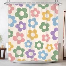 Cute Flower Shower Curtain for Bathroom 72Wx72H Inch Danish Pastel Groovy Col... — custom printed polyester bath curtain