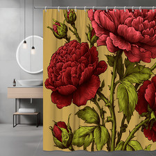Red Peony Floral Shower Curtain Botanical Print — custom printed polyester bath curtain