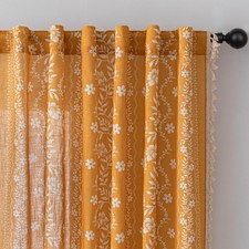 Boho Floral Curtains 84 inch Long 2 Panels Set Golden Mustard Yellow Farmhous... — custom printed polyester bath curtain