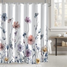 72x78 Inch Wildflower Shower Curtain Bathroom Watercolor Floral Fabric Hooks — custom printed polyester bath curtain
