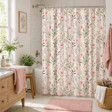 Pink Shower Curtain, Light Pink Floral with Leaves Shower Curtains for Boho F... — custom printed polyester bath curtain