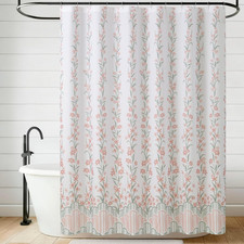 70"X72" Fabric Shower Curtain with 12 Hooks, Nori Floral Blush 13-Piece Shower S — custom printed polyester bath curtain