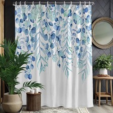 Fresh Style Blue Eucalyptus Shower Curtain 72x72 Inch Watercolor Plant Floral — custom printed polyester bath curtain