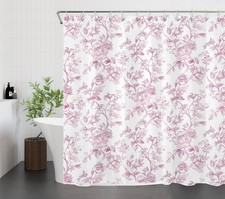 Chic Vintage Botanical Leaf Pink Floral Shower Curtain Set for Bathroom Decor — custom printed polyester bath curtain