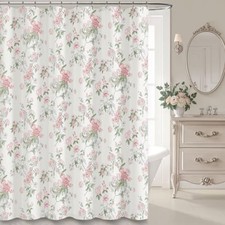 Pink and Sage Green Floral Vintage Shower 72" W x 72" L Pink Floral — custom printed polyester bath curtain