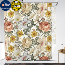 Coxila Yellow Floral Shower 180"W x 70"L (Pack of 1), Beige and — custom printed polyester bath curtain