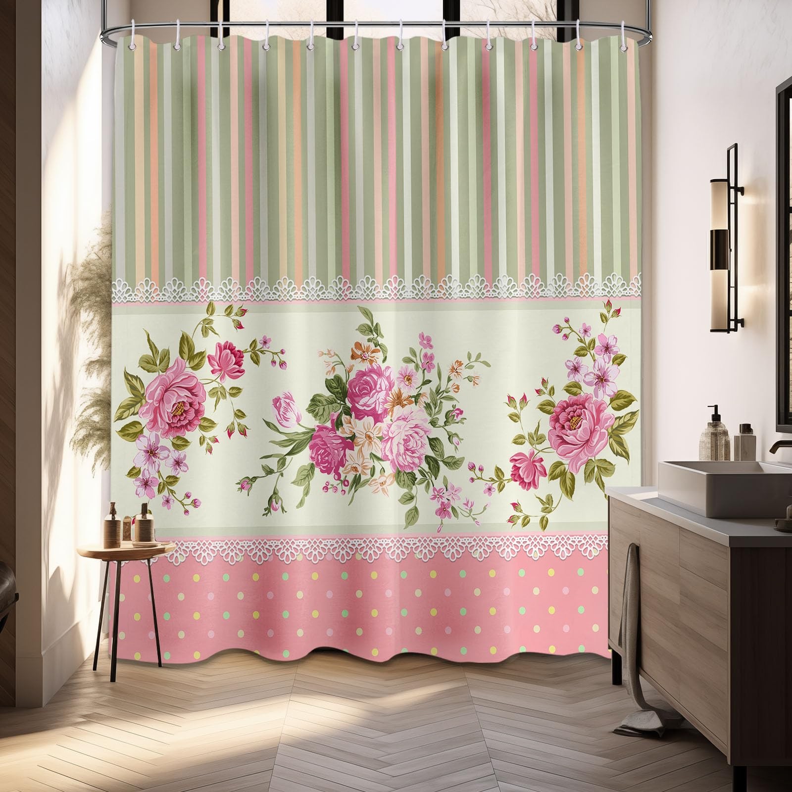 Custom Printed Bath Curtain — custom printed polyester bath curtain detail view
