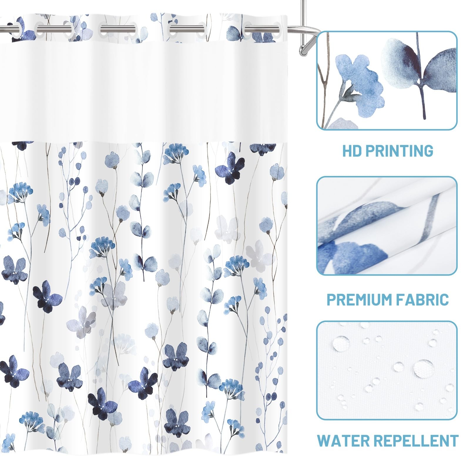 Custom Printed Bath Curtain — custom printed polyester bath curtain detail view