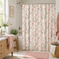 NYMB Shower Curtain, Light Floral with Leaves 72"W x 72"L (Pack of 1) Pink — custom printed polyester bath curtain