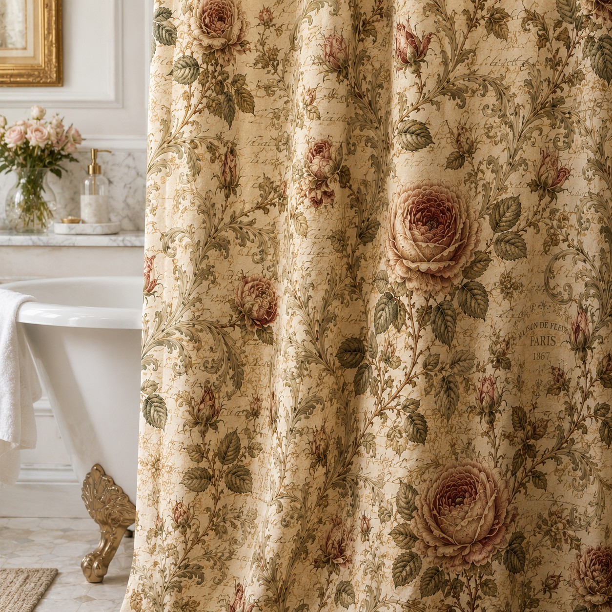 Custom Printed Bath Curtain — custom printed polyester bath curtain detail view