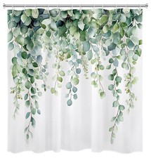 Vintage Botanical Green Leaf Eucalyptus Shower Curtain Set for Bathroom Decor — custom printed polyester bath curtain