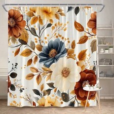 Autumn Floral Shower Curtain, Elegant Fall Bathroom Decor — custom printed polyester bath curtain