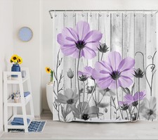Garden Vintage Purple Wildflower Bathroom Waterproof Fabric Shower Curtain Set — custom printed polyester bath curtain