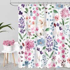 Colorful Cute Floral Plant Fabric Shower Curtain Bathroom 72x72 Inch Decor — custom printed polyester bath curtain