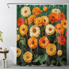 Vintage Floral Red Orange and Green Leaf Shower Curtain Bathroom Accessories Set — custom printed polyester bath curtain