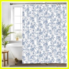 Stylish Blue Floral Waterproof Shower Curtain - 72"x72" with Hooks Included — custom printed polyester bath curtain