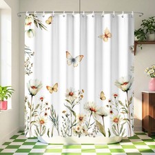 TSLOVER Shower Curtain Watercolor Floral Butterfly Yellow Wildflower 72x72 — custom printed polyester bath curtain