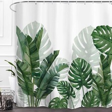 Tropical Green Plant Shower Curtain Waterproof Washable Fabric Summer Bathroom — custom printed polyester bath curtain