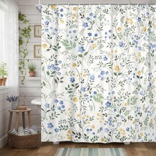 Spring Floral Shower Curtain, Plant Bath Curtains Modern Bathroom Decor, Cott... — custom printed polyester bath curtain