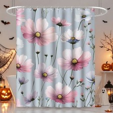 1PC Waterproof Shower Curtain Pink Cosmos Flower Pattern for Bathroom Decor — custom printed polyester bath curtain