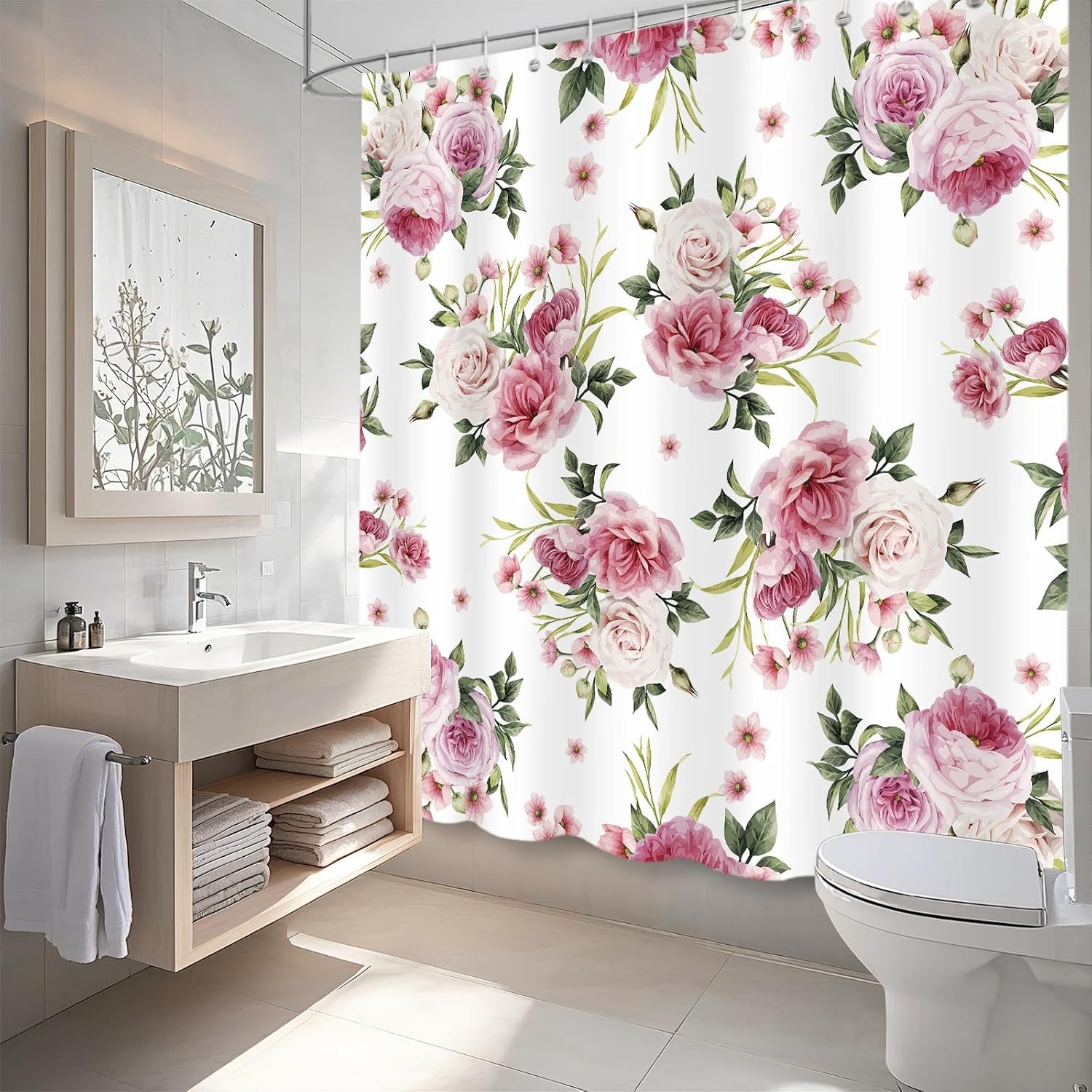 Custom Printed Bath Curtain — custom printed polyester bath curtain detail view