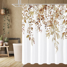 Brown Eucalyptus Shower Curtain, Watercolor Floral Print, 72X72 — custom printed polyester bath curtain