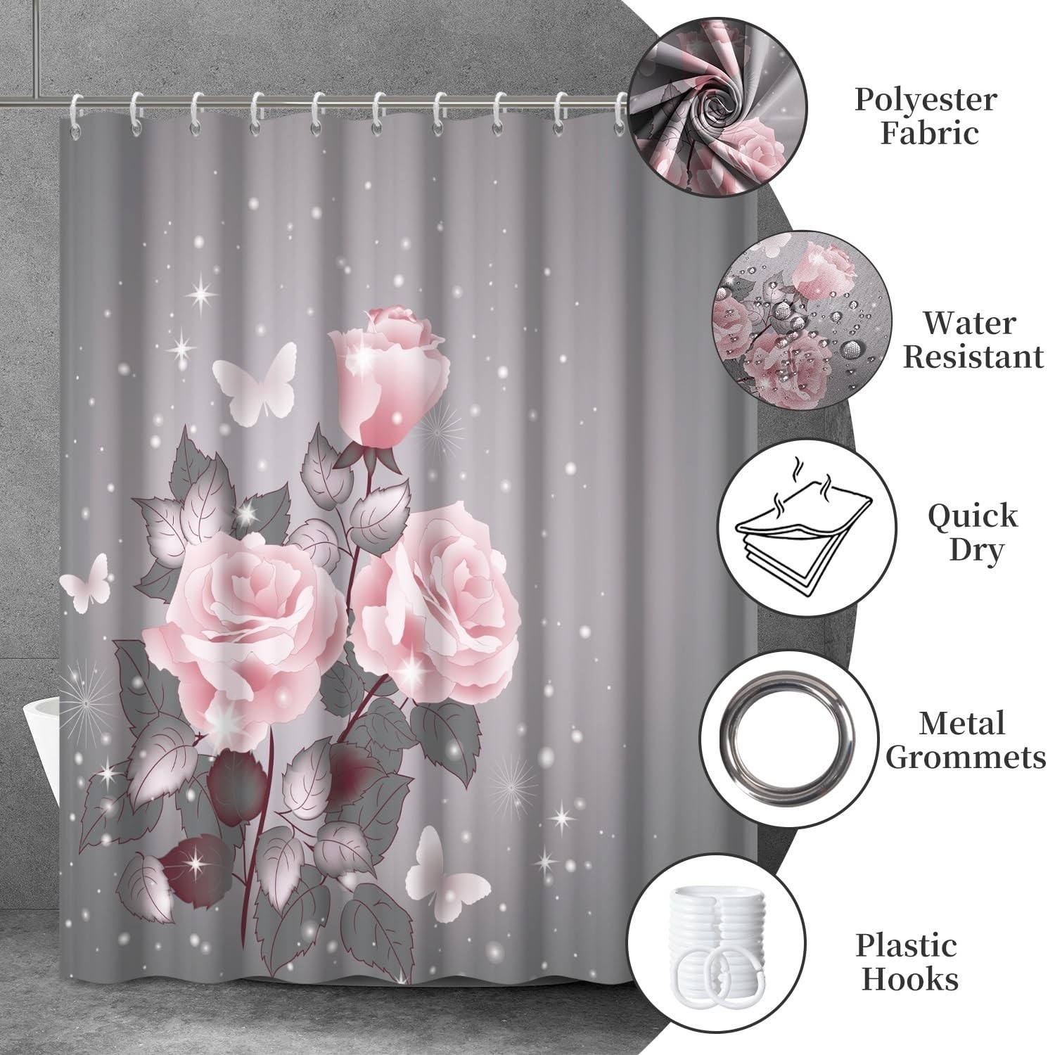 Custom Printed Bath Curtain — custom printed polyester bath curtain detail view