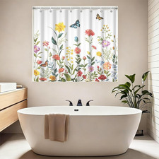 Waterproof Shower Window Curtain for Privacy, Colorful Wildflower Small Short Sh — custom printed polyester bath curtain