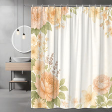 Floral Shower Curtain - Elegant Peach and Cream Design for Bathroom Decor — custom printed polyester bath curtain