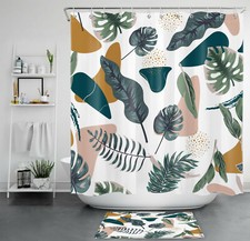 Modern Minimalist Shower Curtain Tropical Green Banana Plam Leaves Bathroom Set — custom printed polyester bath curtain