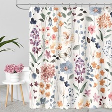 Floral Shower Curtain Waterproof Ivory 72x72 - Boho Vintage Bathroom Decor — custom printed polyester bath curtain