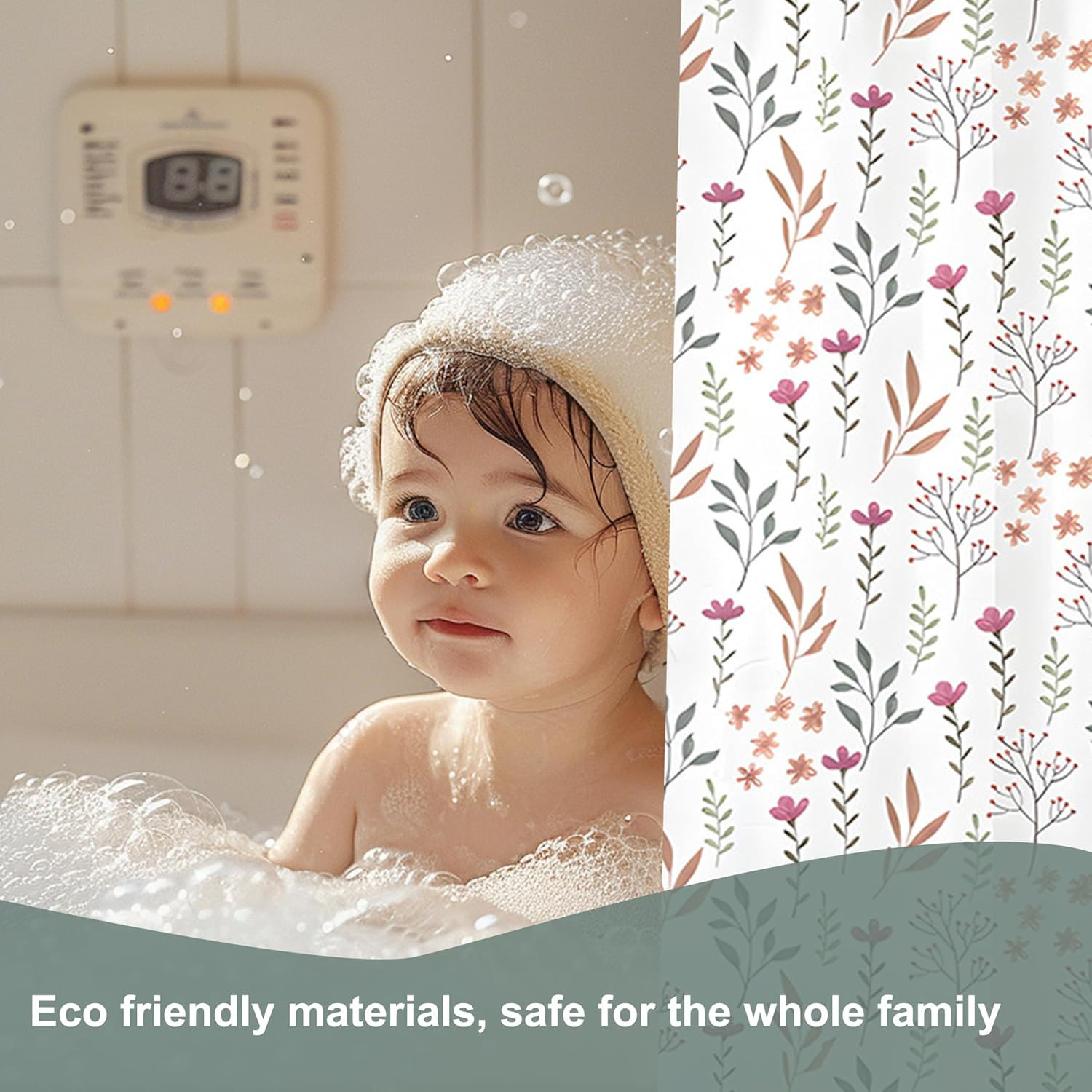Custom Printed Bath Curtain — custom printed polyester bath curtain detail view