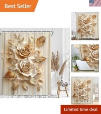 Chic Cream White & Gold Floral Shower Curtain 72x72 - Easy Install with Hooks — custom printed polyester bath curtain